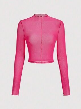 Sheer Long-Sleeve Hot Pink Crop Top Sz L